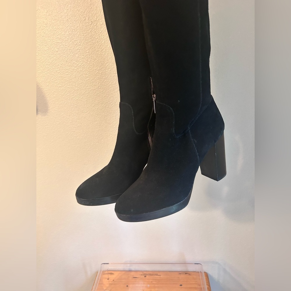 Michael Kors Classic Black Knee-High Suede Boots - Women's Stylish Block Heel - Picture 5 of 11